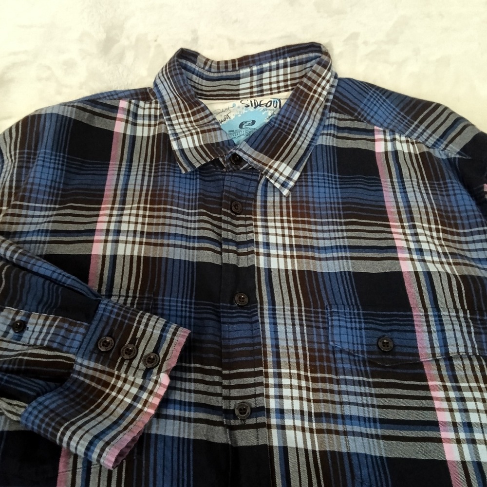 Sideout Mens Plaid Long Sleeve Button Down Shirt Blue Black XXL